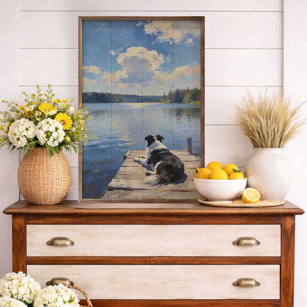 Lakeside Australian Shepherd — Framed Wall Art, 16x24