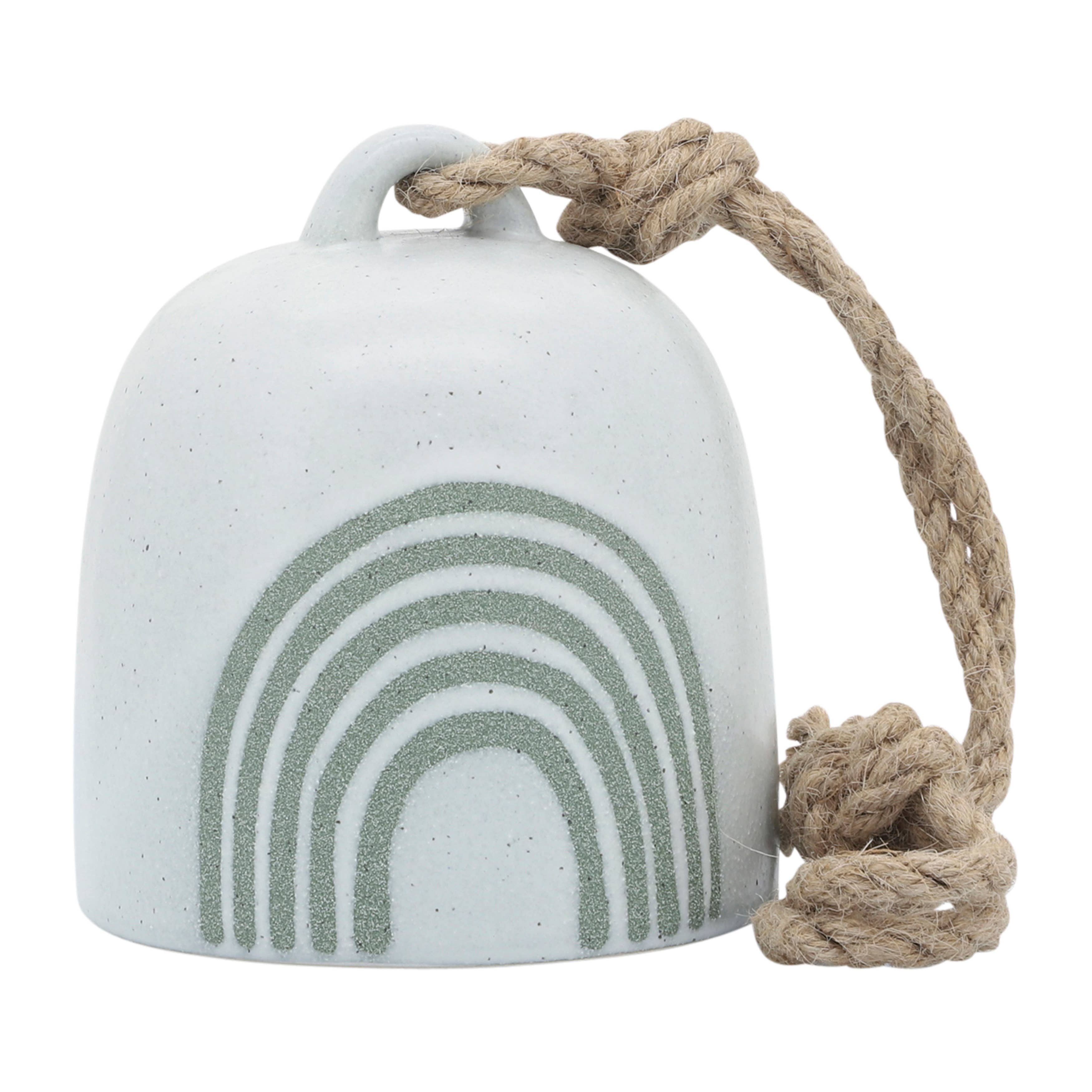 White Ceramic & Jute Wind Bell with Rainbow, 4 in.