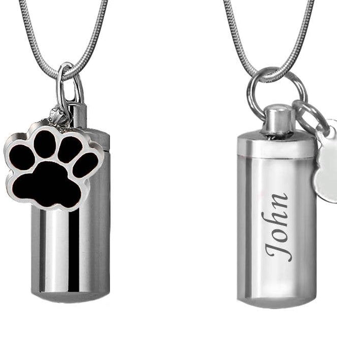 Paw Print Charm & Cylinder Memorial Urn Necklace