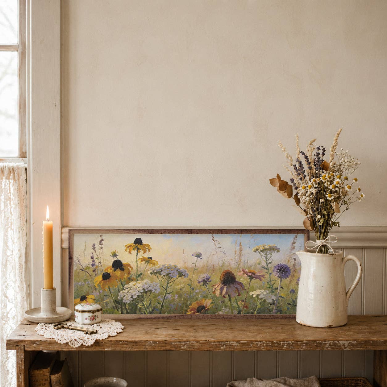 Golden Coneflower Field — Framed Wall Art, 24x8
