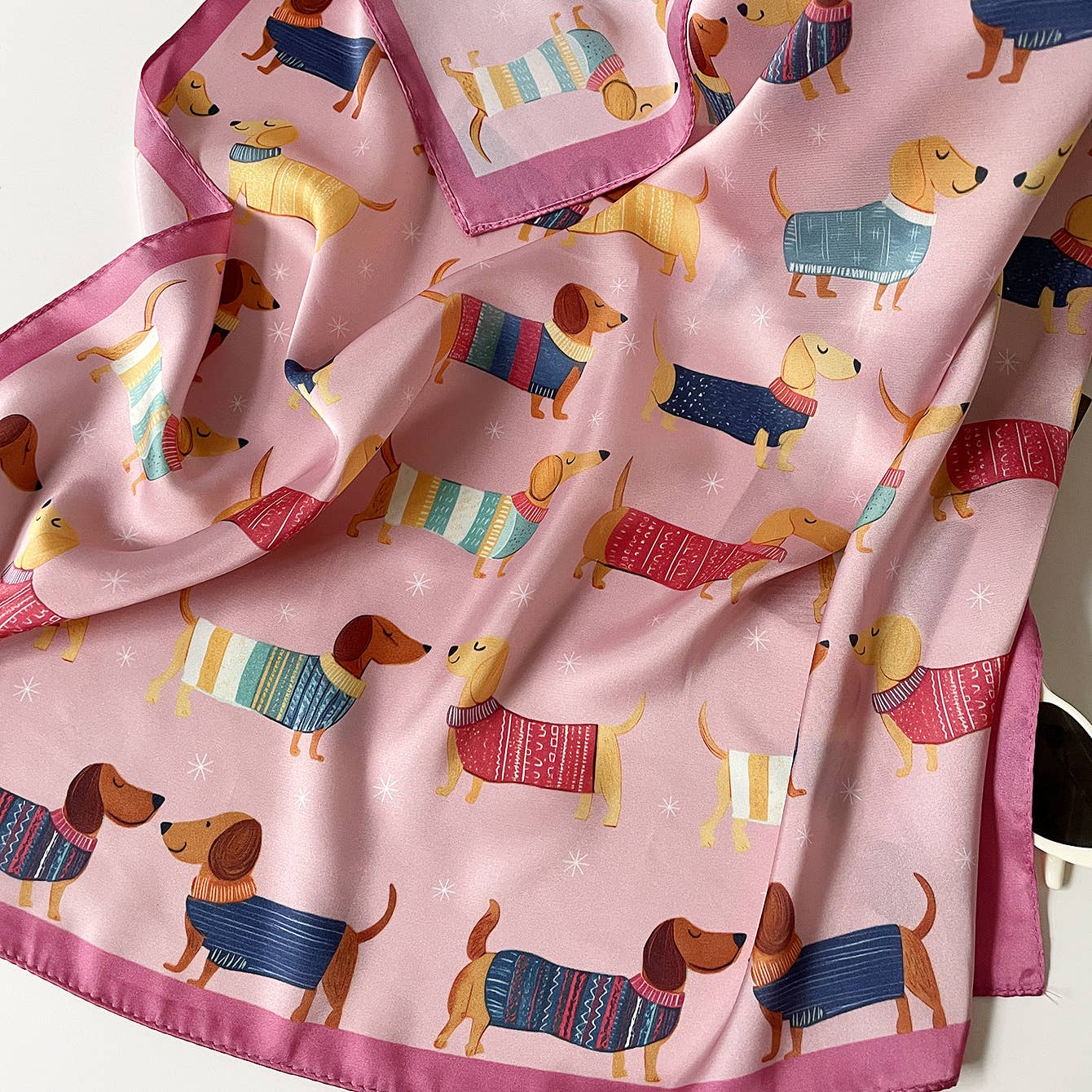 Dachshund Print Pet Bandana Scarf – Pink