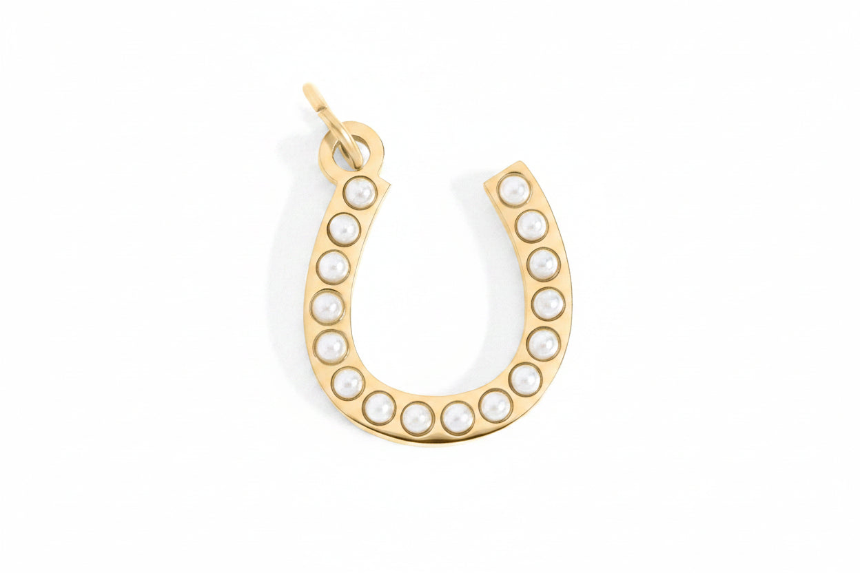Pearl Beaded Horseshoe Charm in Gold