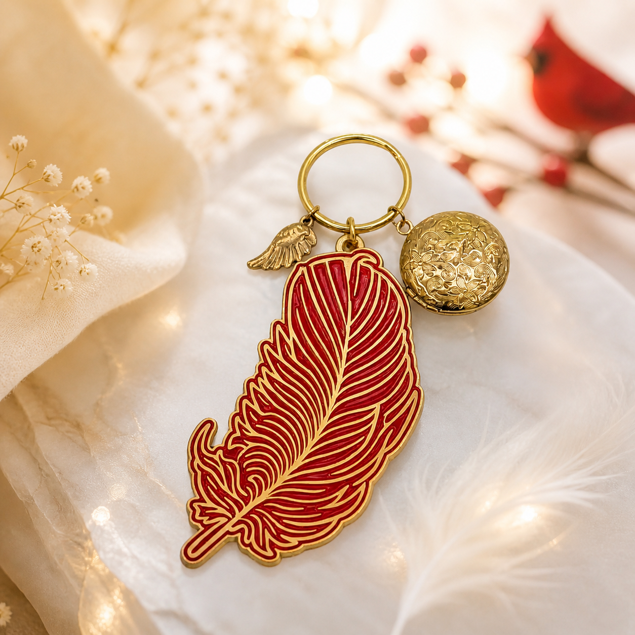 Watch For Cardinals Feather Keychain