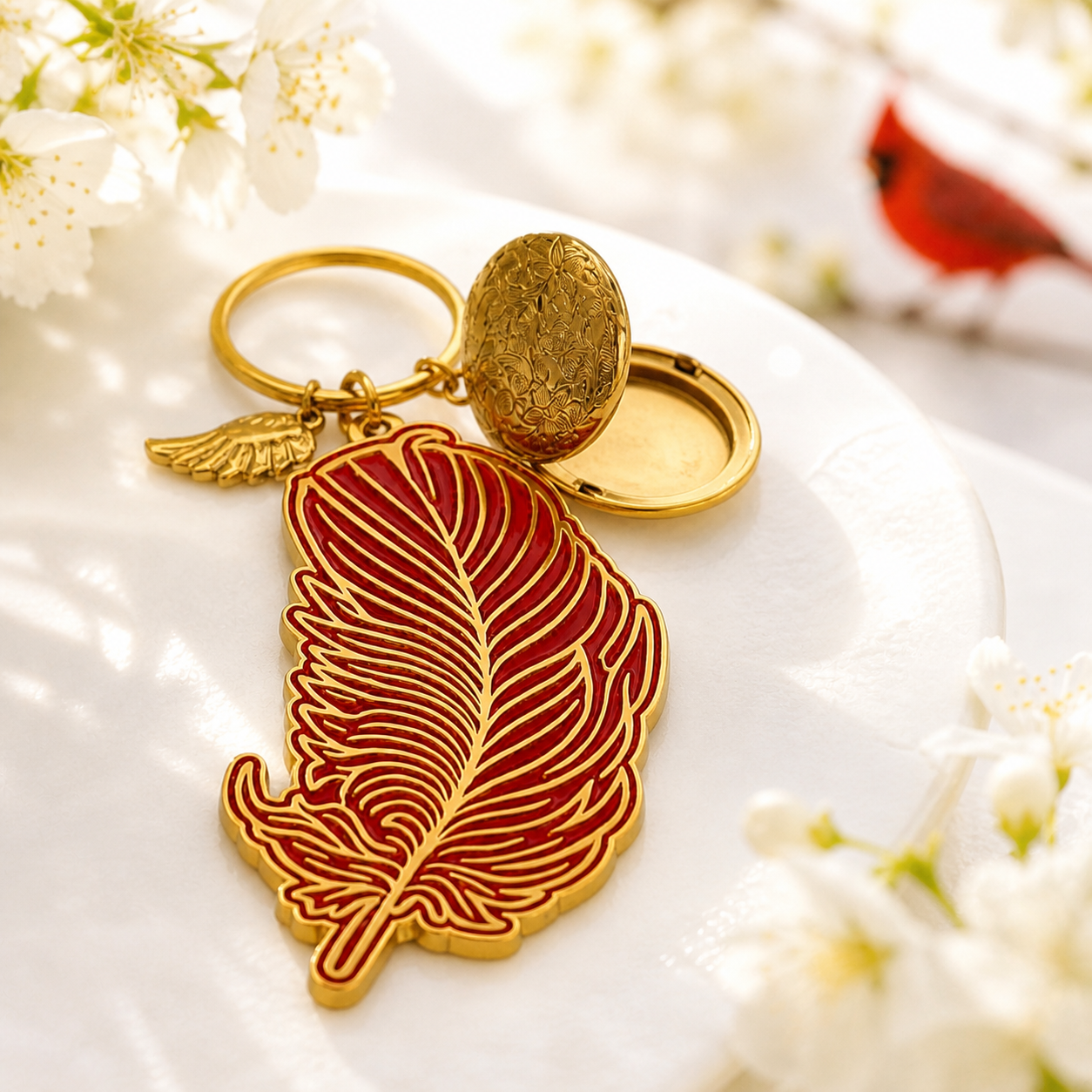 Watch For Cardinals Feather Keychain