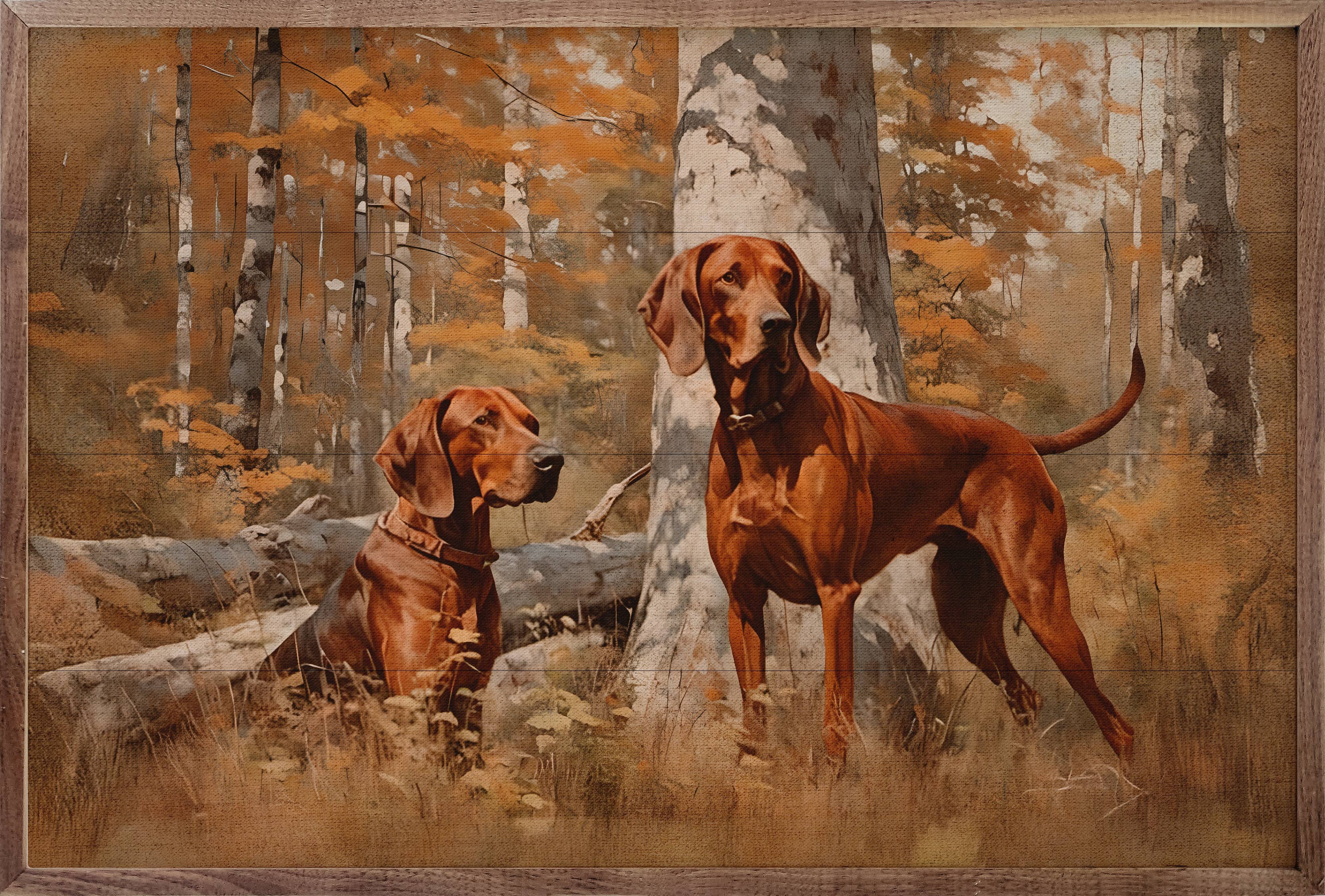 Pair of Redbone Coonhounds — Framed Wall Art, 8x5