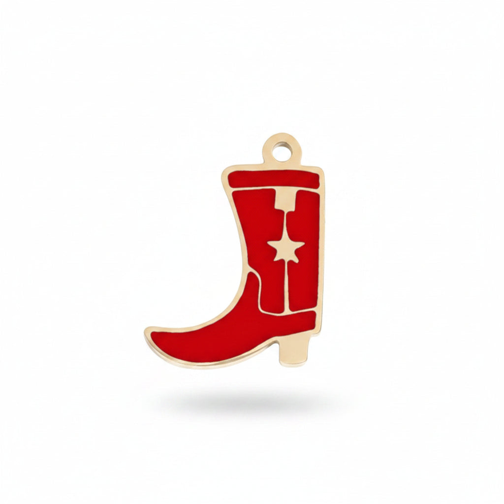 Red Cowgirl Boot Charm in Gold