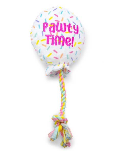 "Pawty Time" Birthday Balloon Rope Plush Dog Toy | 7"