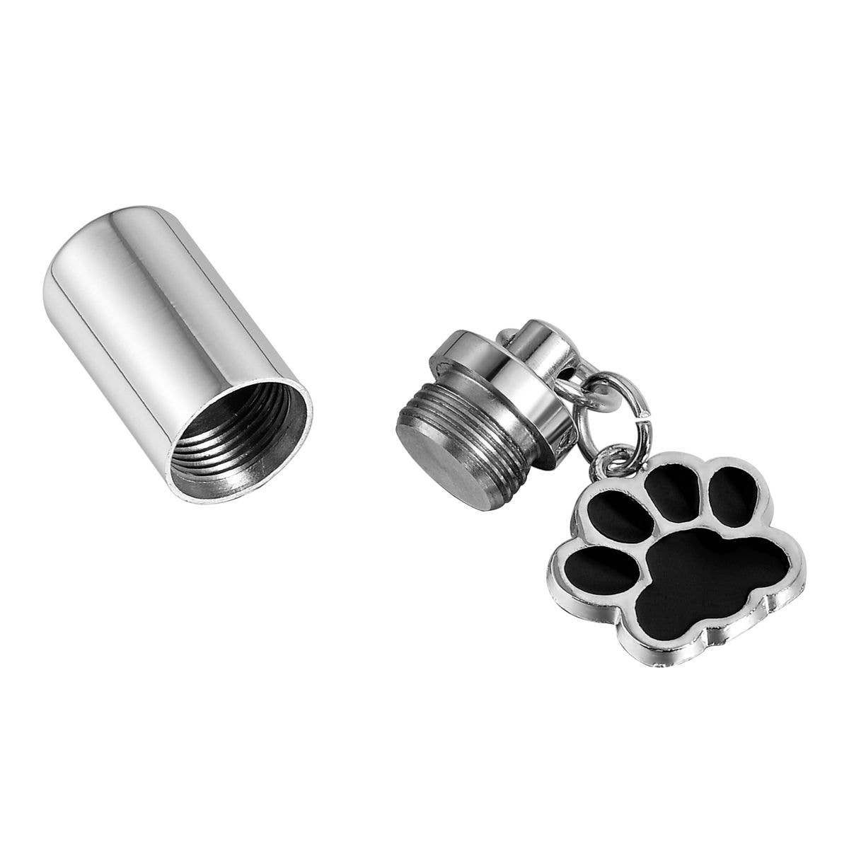 Paw Print Charm & Cylinder Memorial Urn Necklace