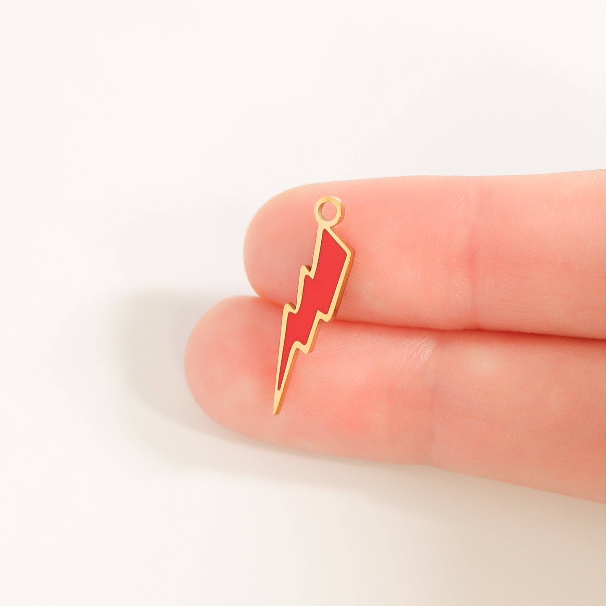 Lightning Bolt Charm in Gold & Red