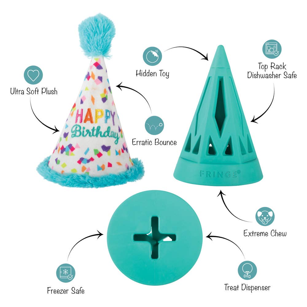 Yappy Barkday! Rubber & Plush Treat Dispenser Dog Toy