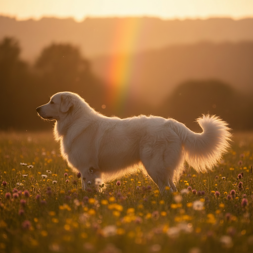 Great Pyrenees Silhouette with Rainbow