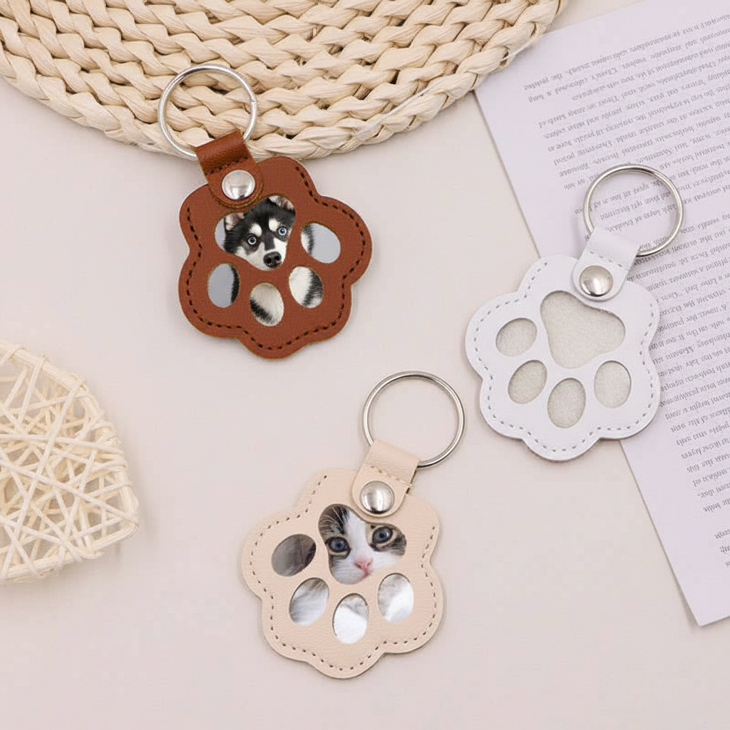 Pet Keepsake Fur & Photo Paw Keychain