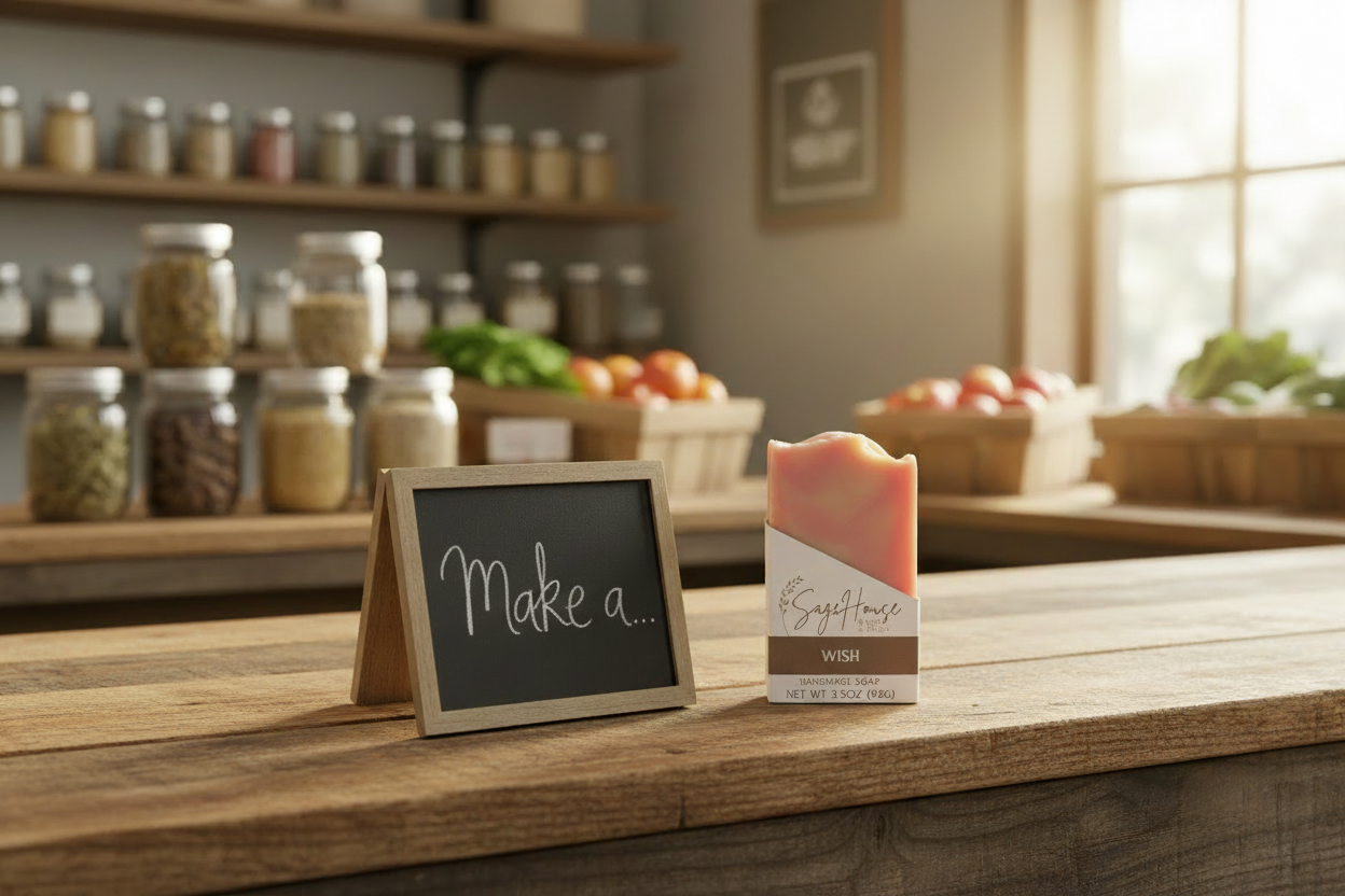Wish Soap chalkboard sign saying Make a...