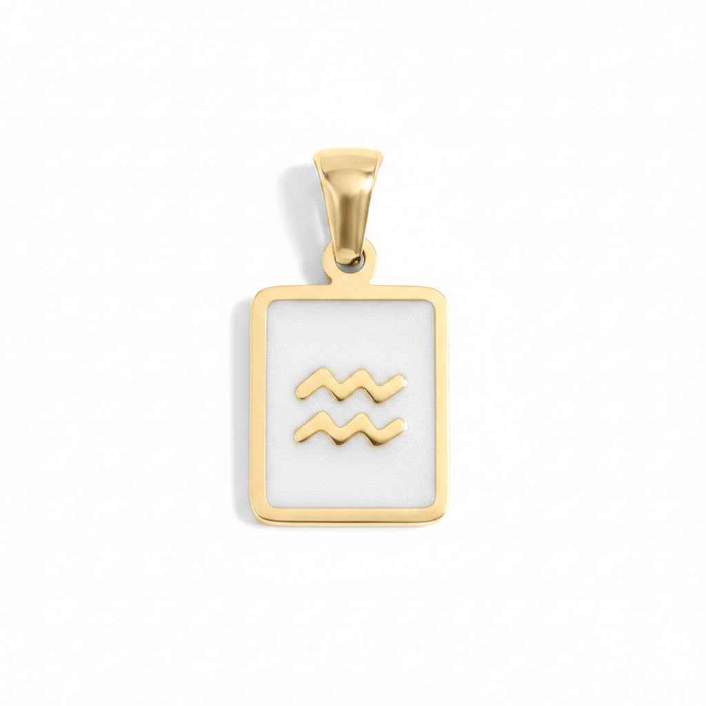 Aquarius Zodiac Card Charm in Gold