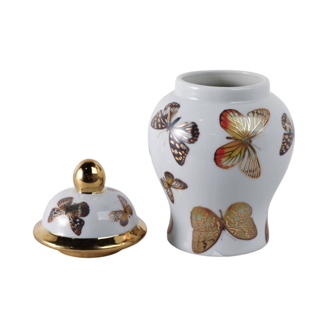 Butterfly Garden Porcelain Jar | White & Gold, 8 in.