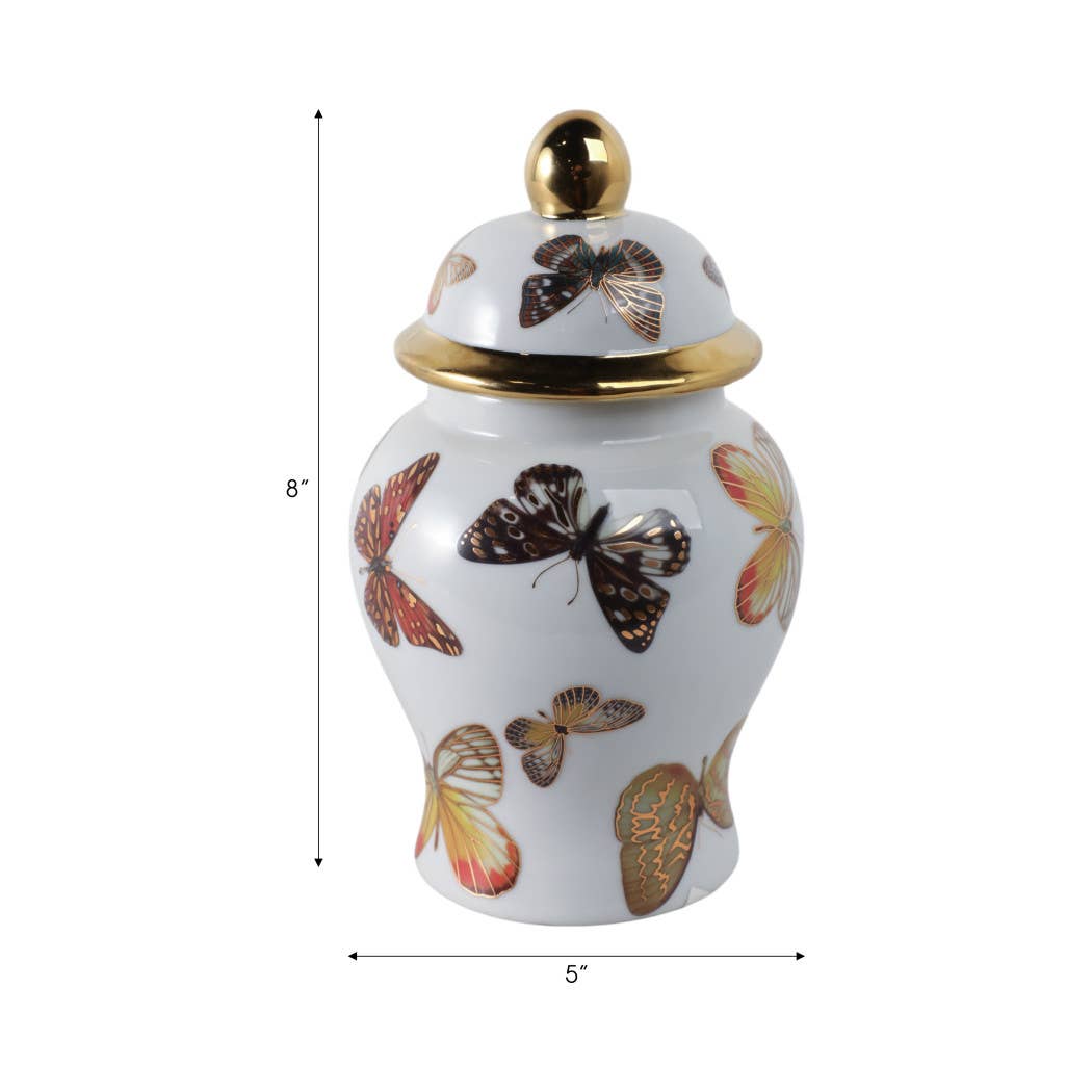 Butterfly Garden Porcelain Jar | White & Gold, 8 in.