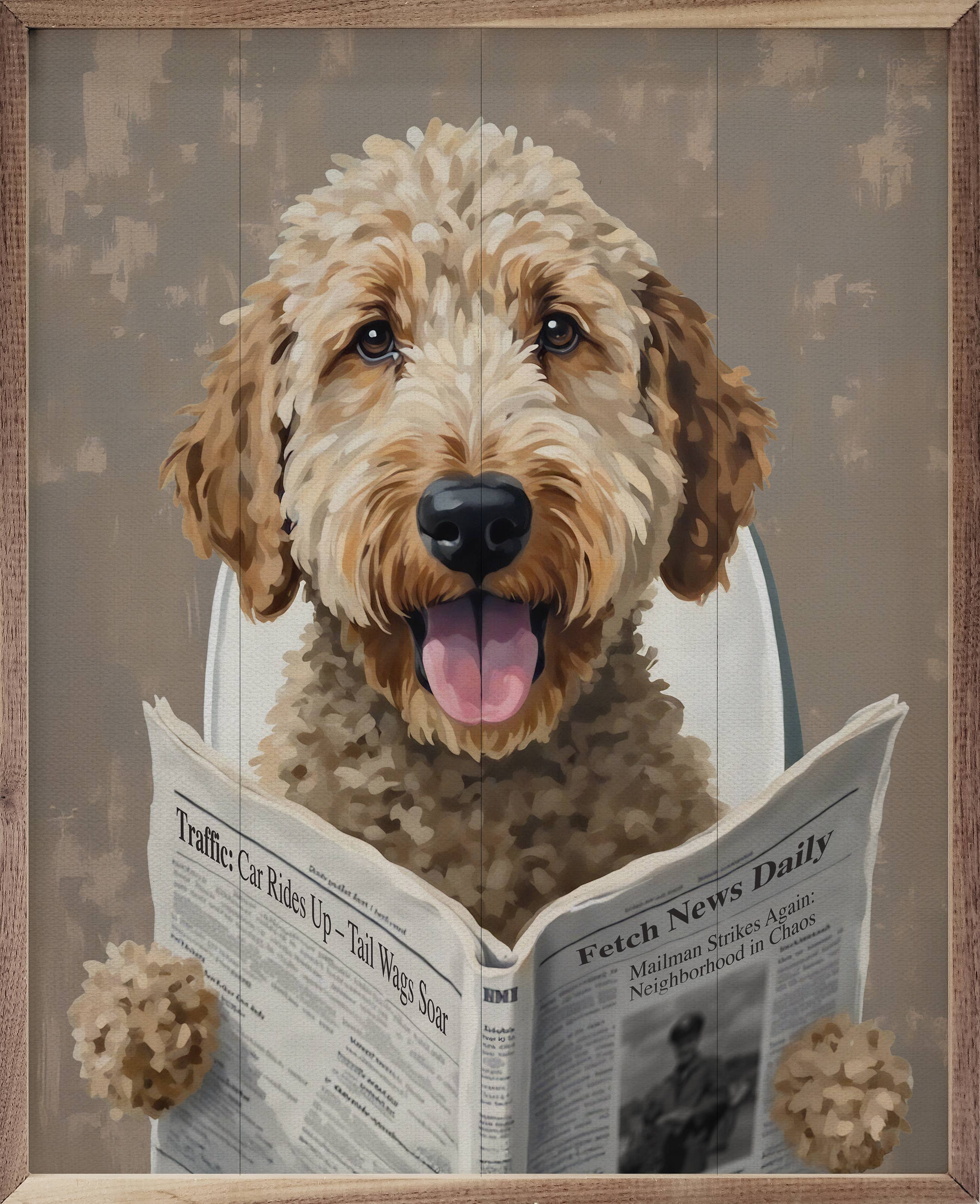 Bathroom Dog Reading The Paper — Framed Wall Art, 8x10