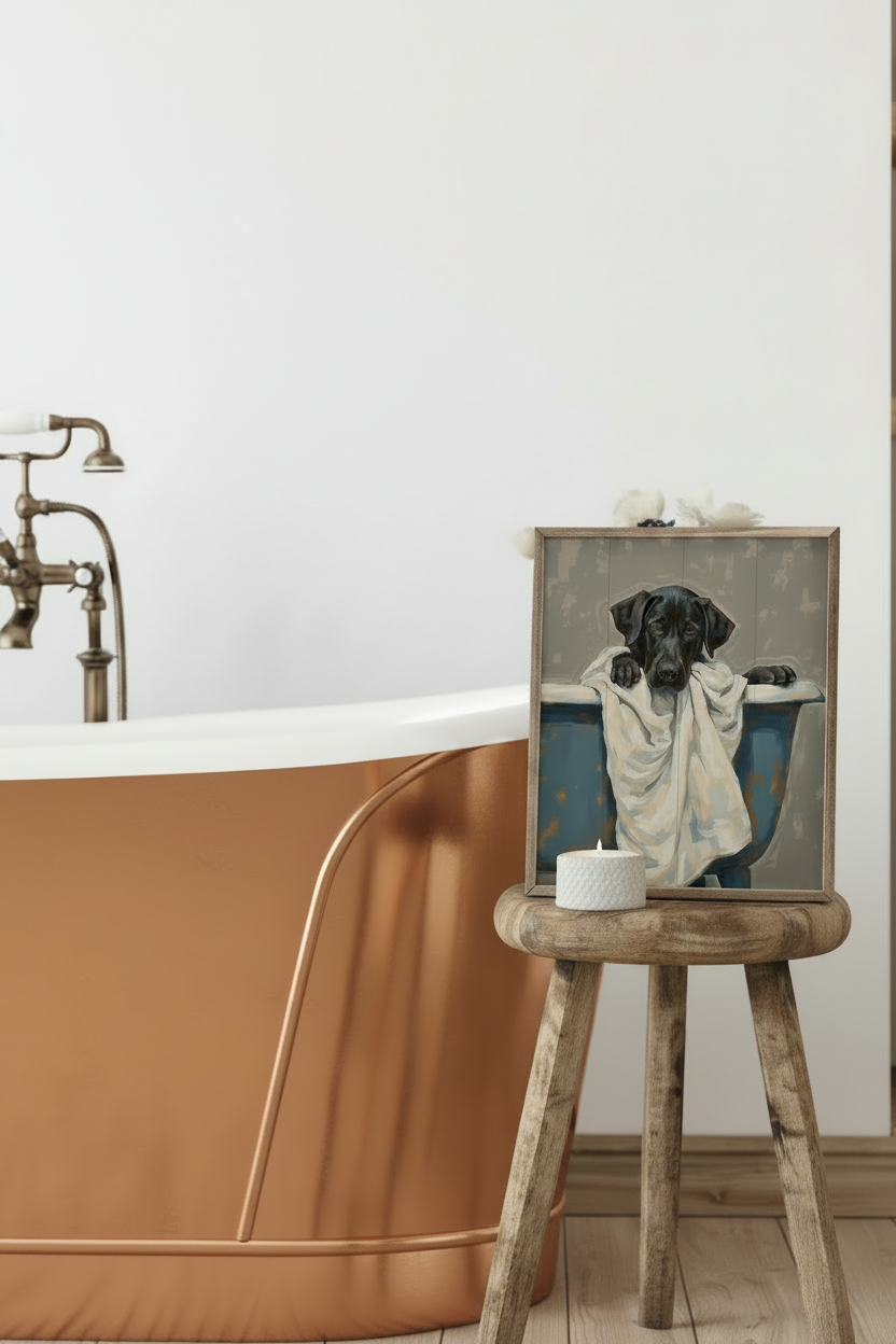 Bath Time Dog in Blue Tub | Wood Wall Sign