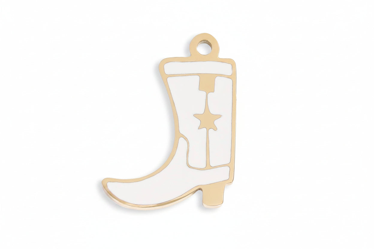 White Cowgirl Boot Charm in Gold