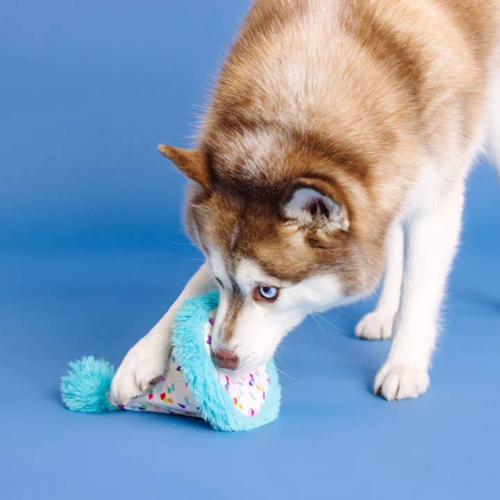 Yappy Barkday! Rubber & Plush Treat Dispenser Dog Toy