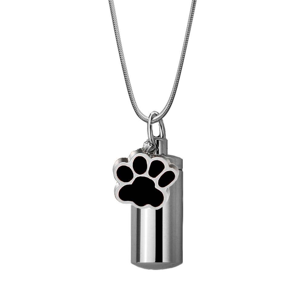 Paw Print Charm & Cylinder Memorial Urn Necklace