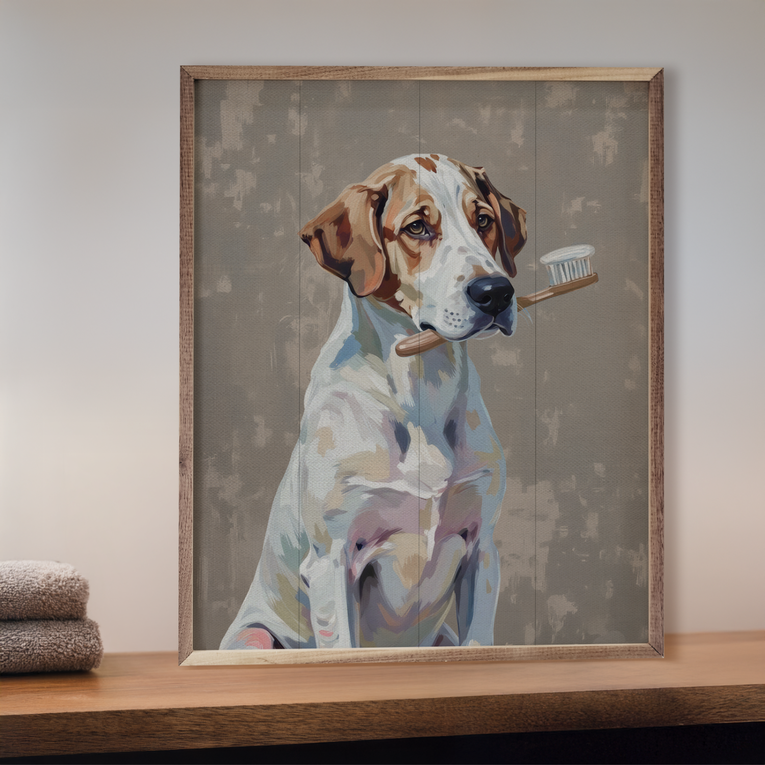 Toothbrush Dog — Framed Wall Art, 8x10