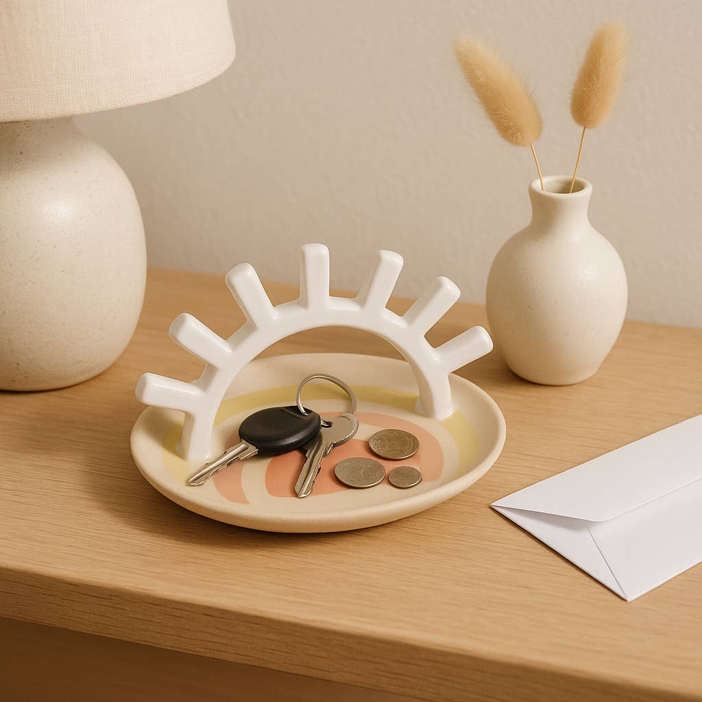 Trinket Tray - Multicolor Ceramic Boho Sunshine, 6 in.