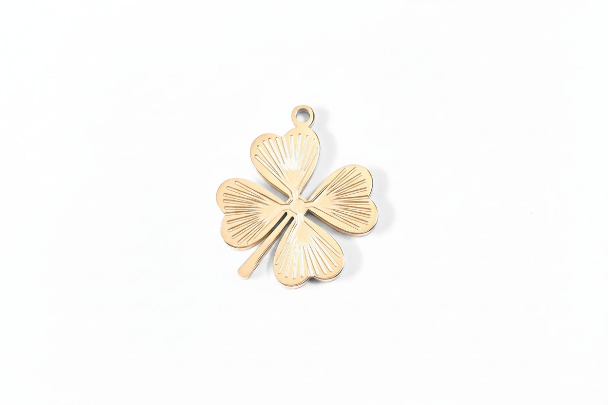 Sunburst Four Leaf Clover Charm in Gold