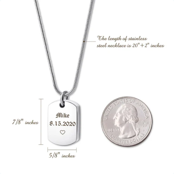 Stainless Steel Urn Memorial Dog Tag