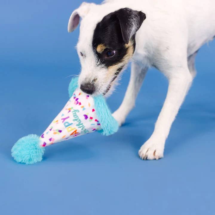 Yappy Barkday! Rubber & Plush Treat Dispenser Dog Toy