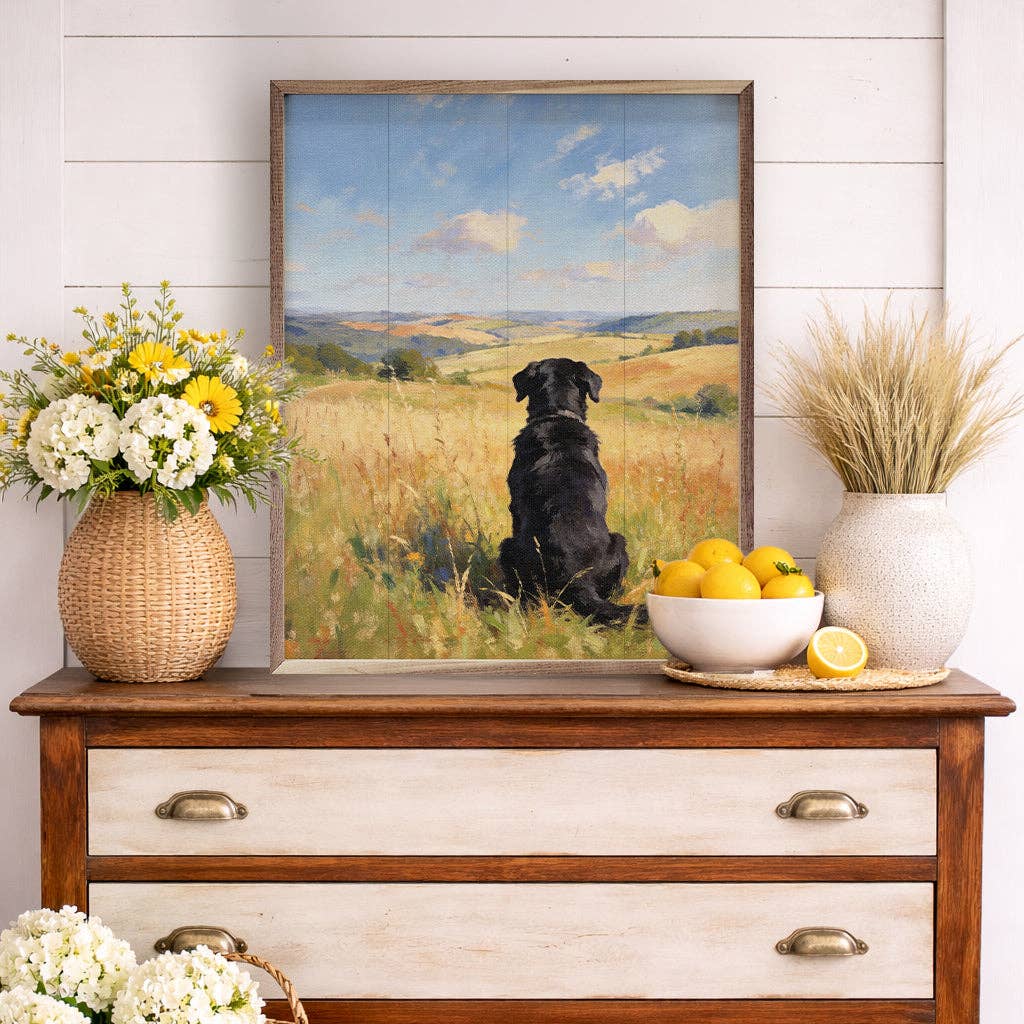 Sunny Day Black Lab — Framed Wall Art, 16x20