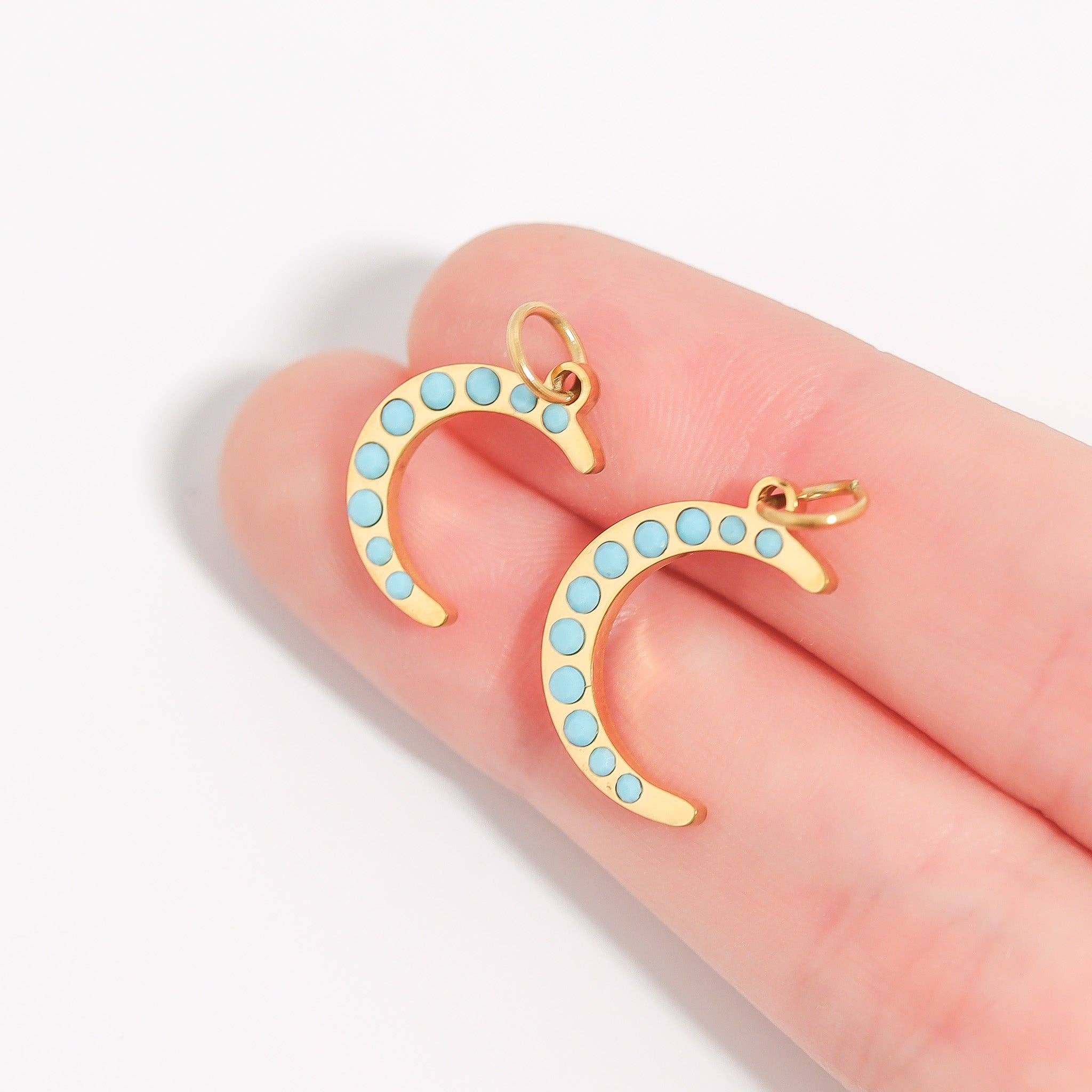 Turquoise Moon Charm in Gold