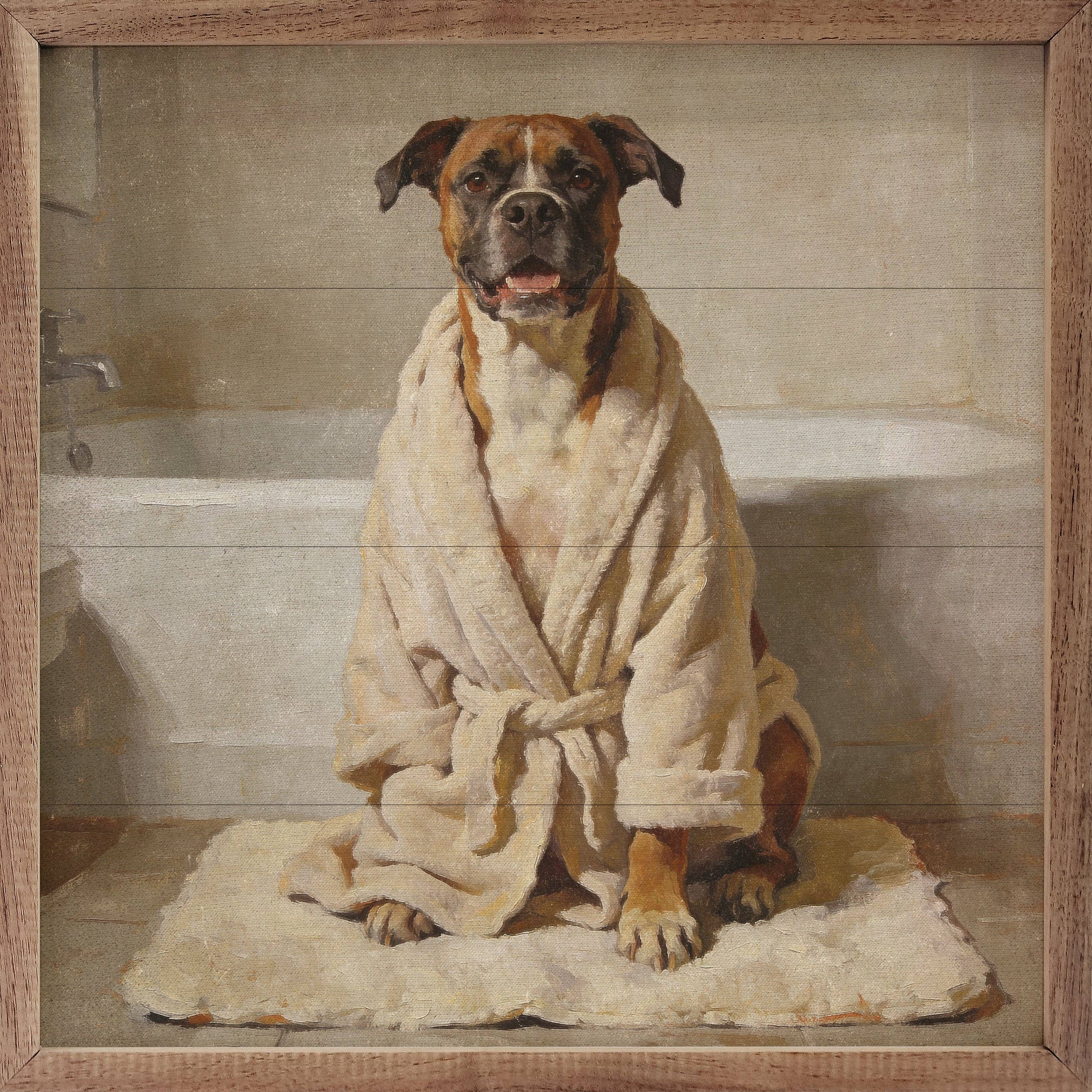 Bath Time Boxer — Framed Wall Art, 8x8