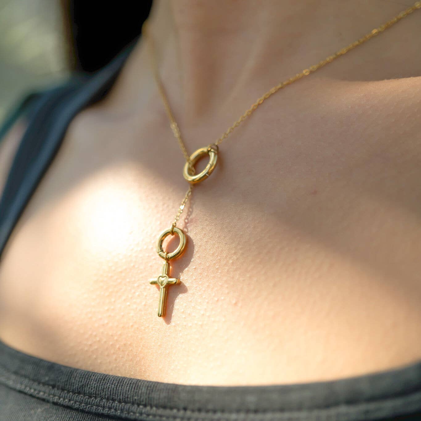 Heart in Cross Charm in Gold