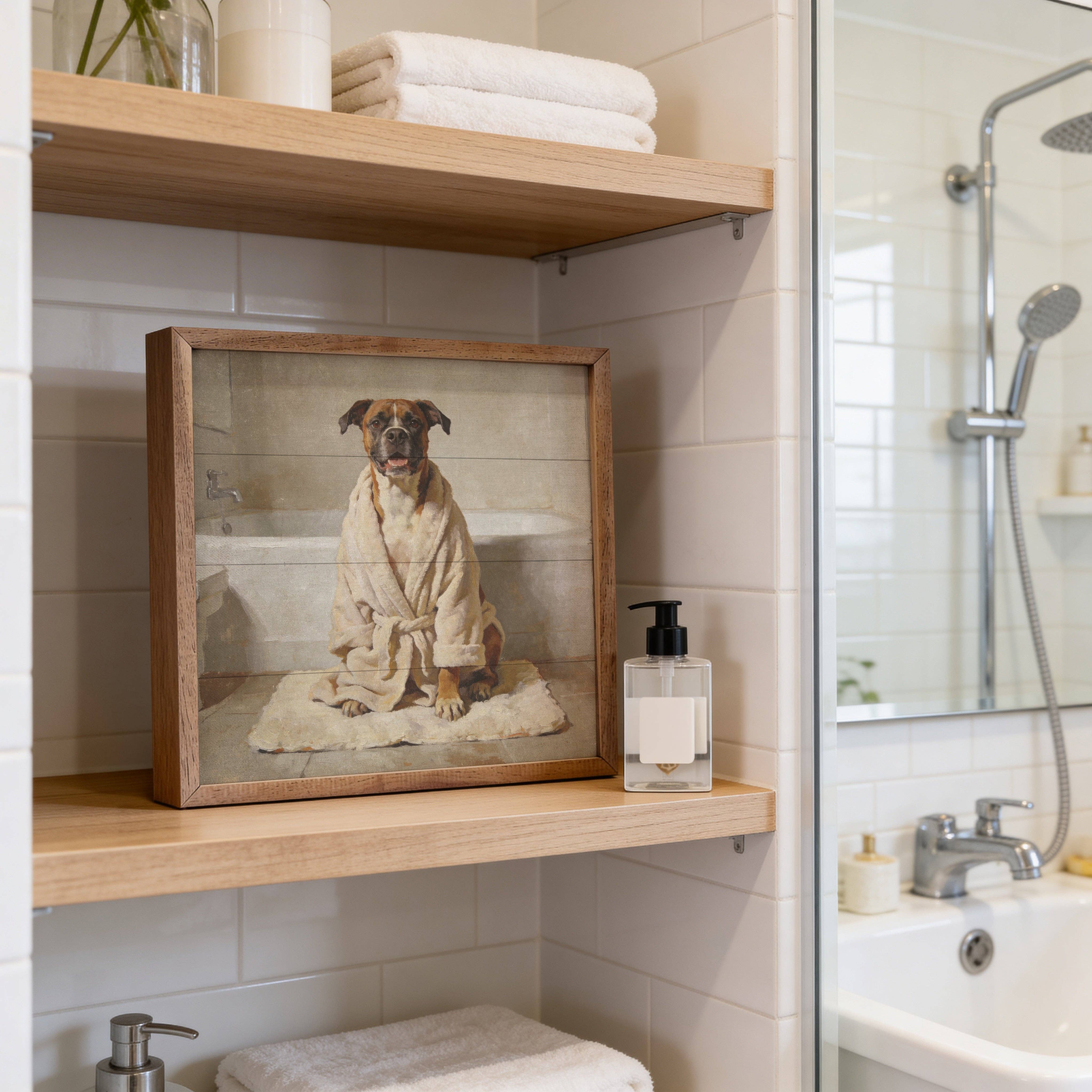 Bath Time Boxer — Framed Wall Art, 8x8