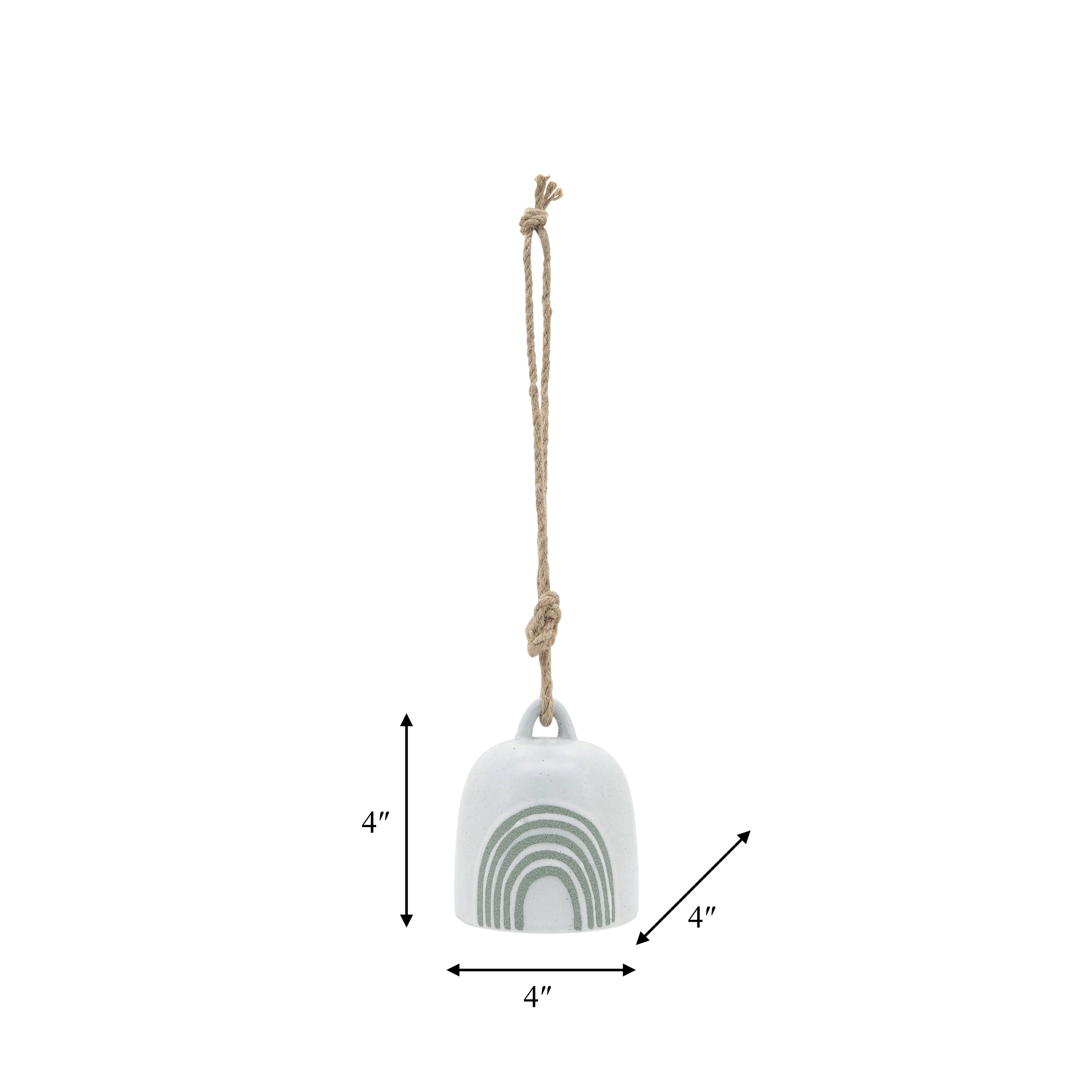 White Ceramic & Jute Wind Bell with Rainbow, 4 in.
