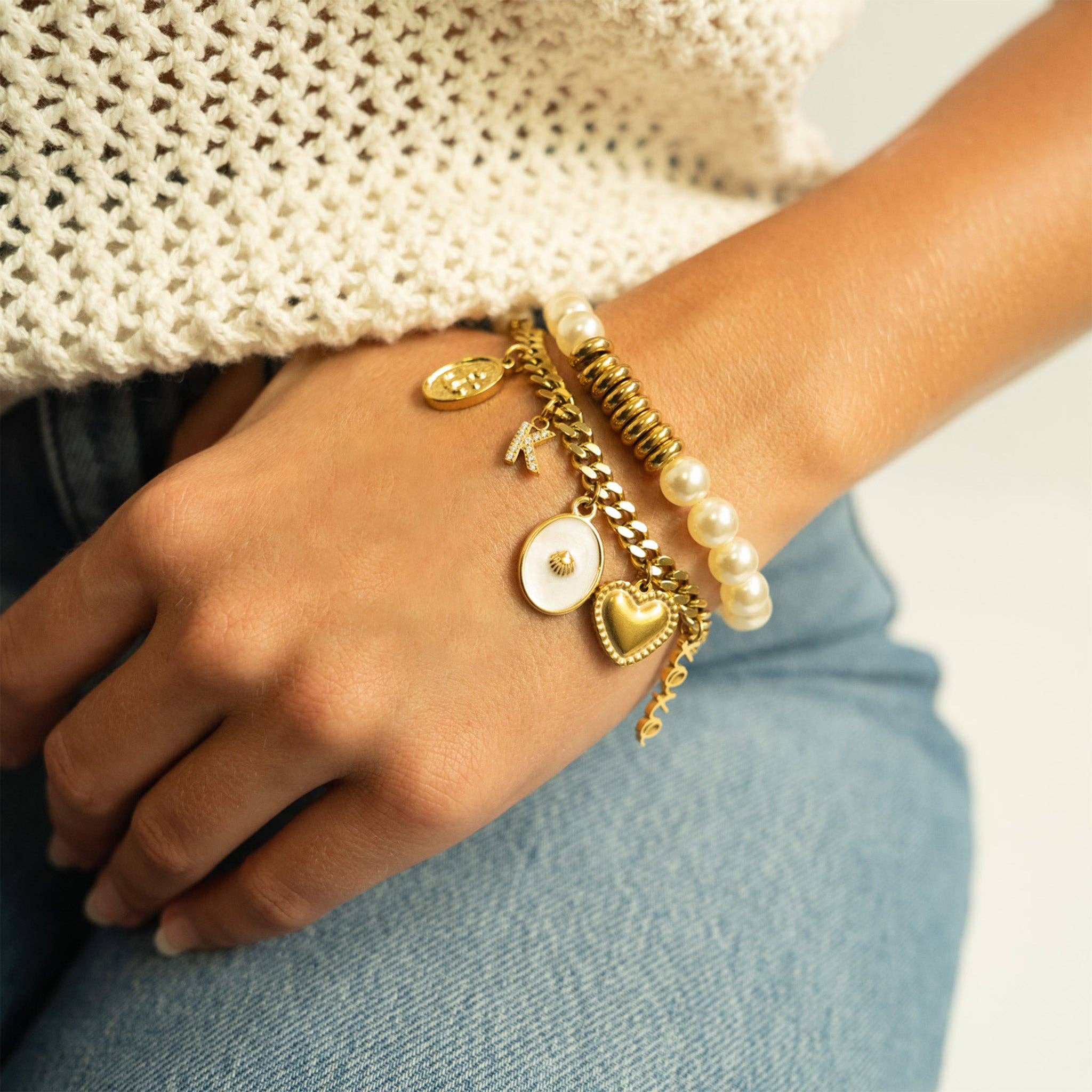 White Enamel Shell Charm in Gold