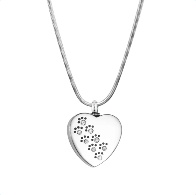 Heart Crystal Dog Paws Memorial Urn Necklace