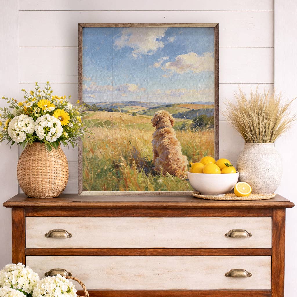 Sunny Day Goldendoodle — Framed Wall Art, 16x20