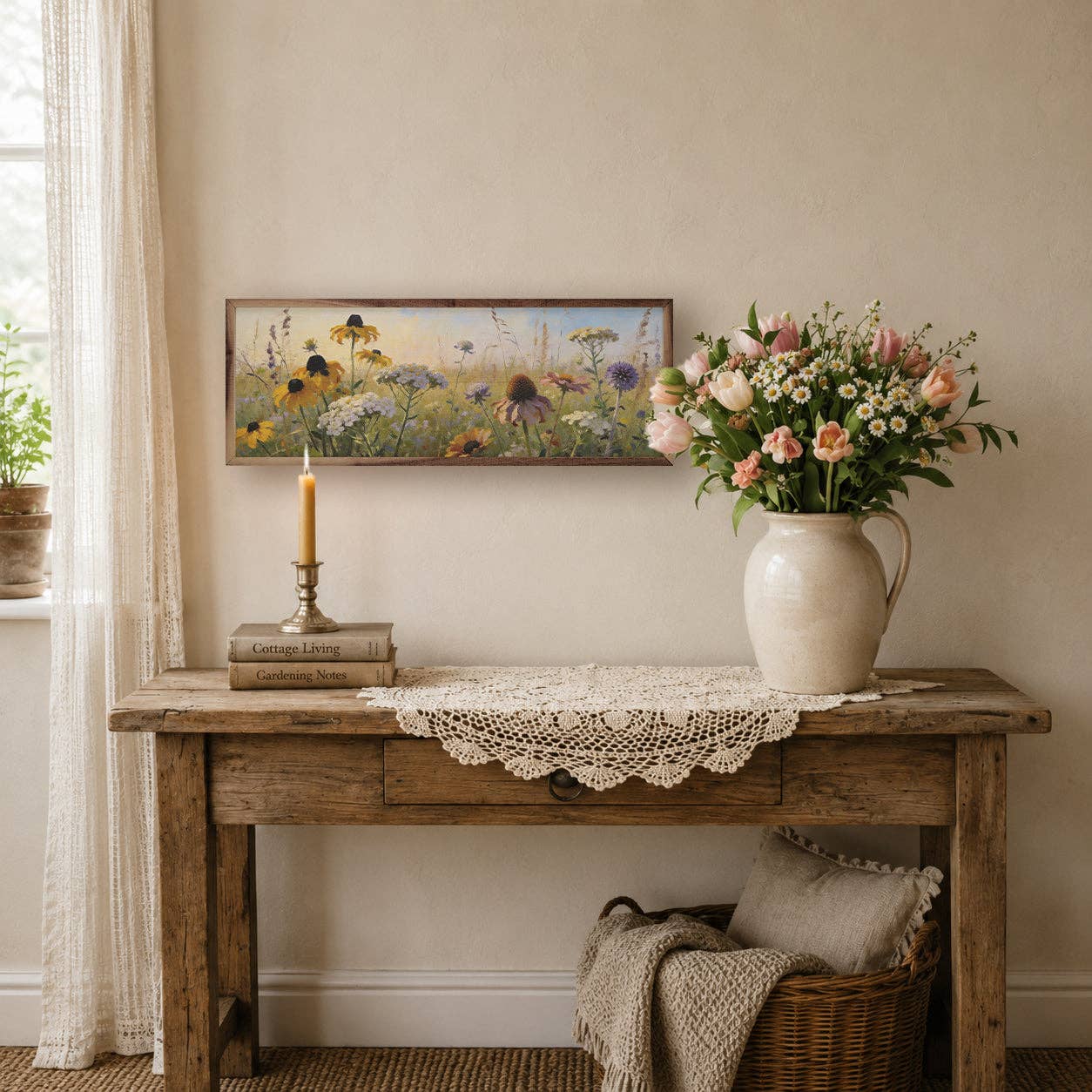 Golden Coneflower Field — Framed Wall Art, 12x4