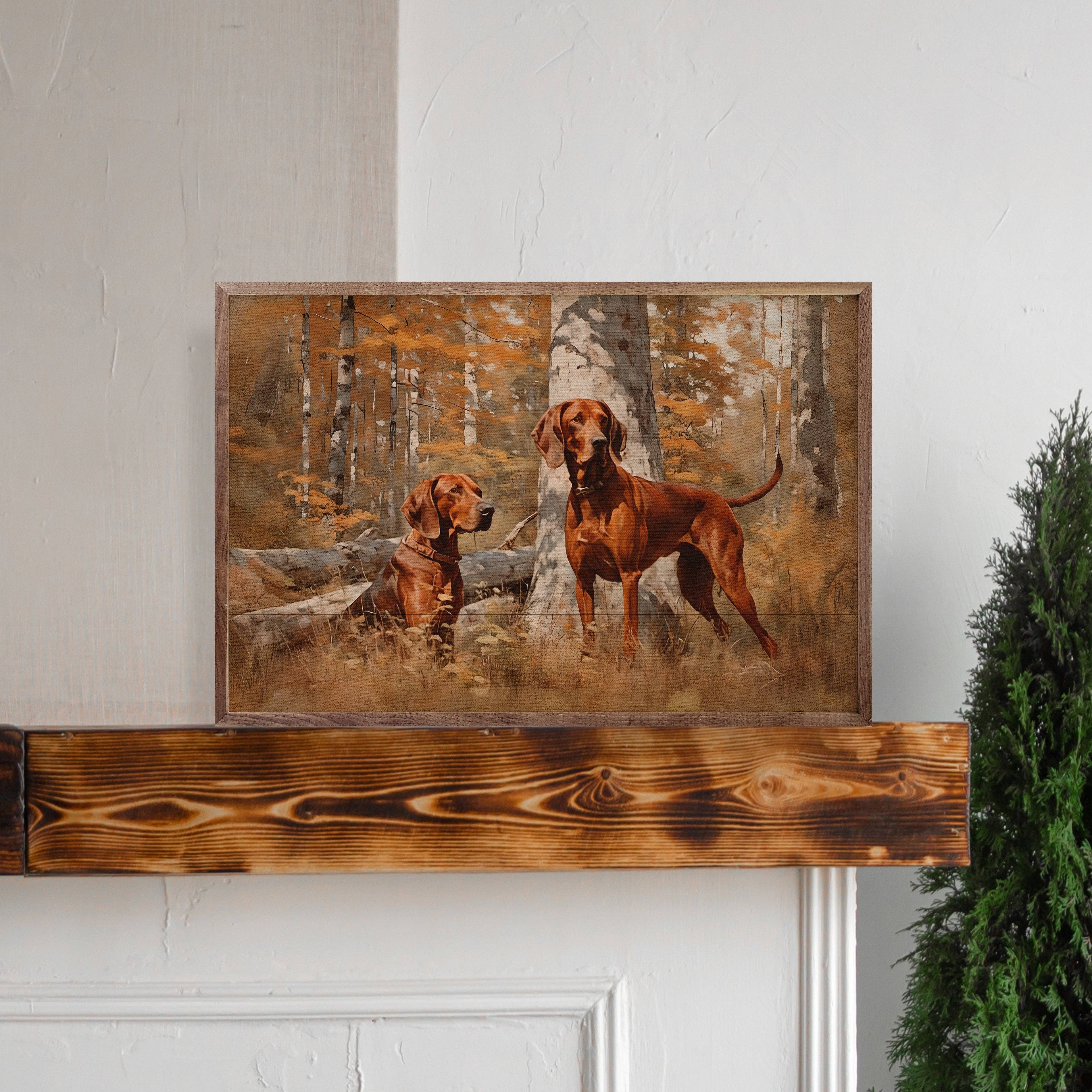 Pair of Redbone Coonhounds — Framed Wall Art, 8x5