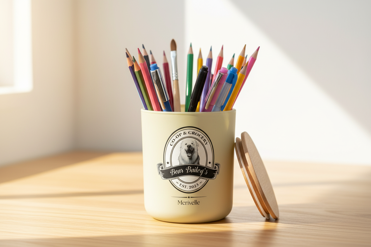 Bear Bailey's Candle Vessel as Pencil Holder - Bright and Fun