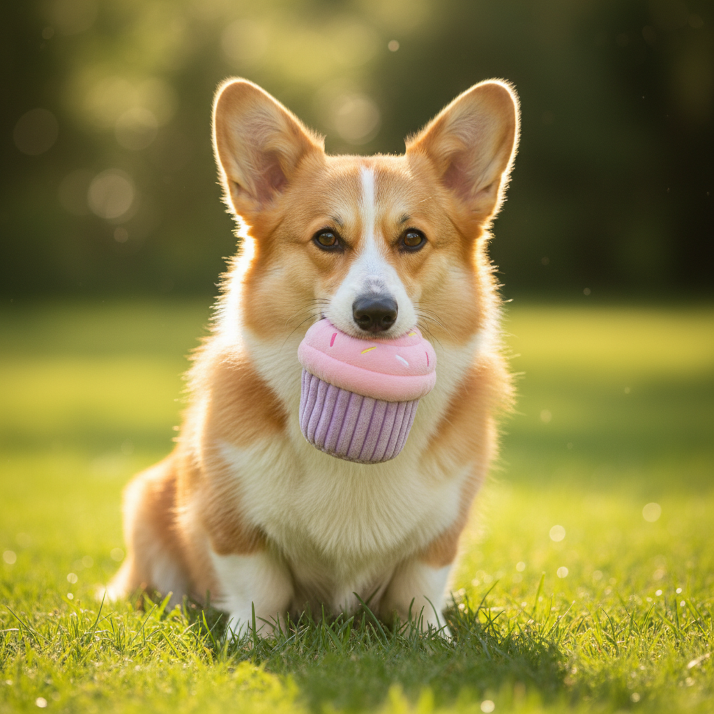Corgi with Pink Cupcake Toy