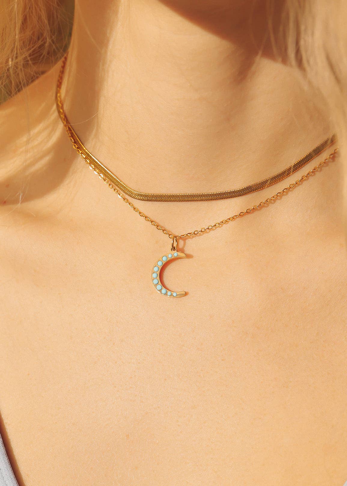 Turquoise Moon Charm in Gold