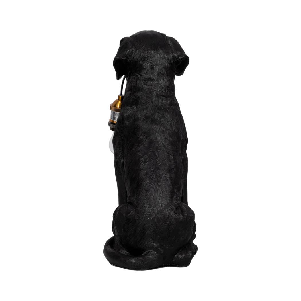 Black Labrador Holding Lightbulb Resin Table Lamp | Black & Gold, 18 in.