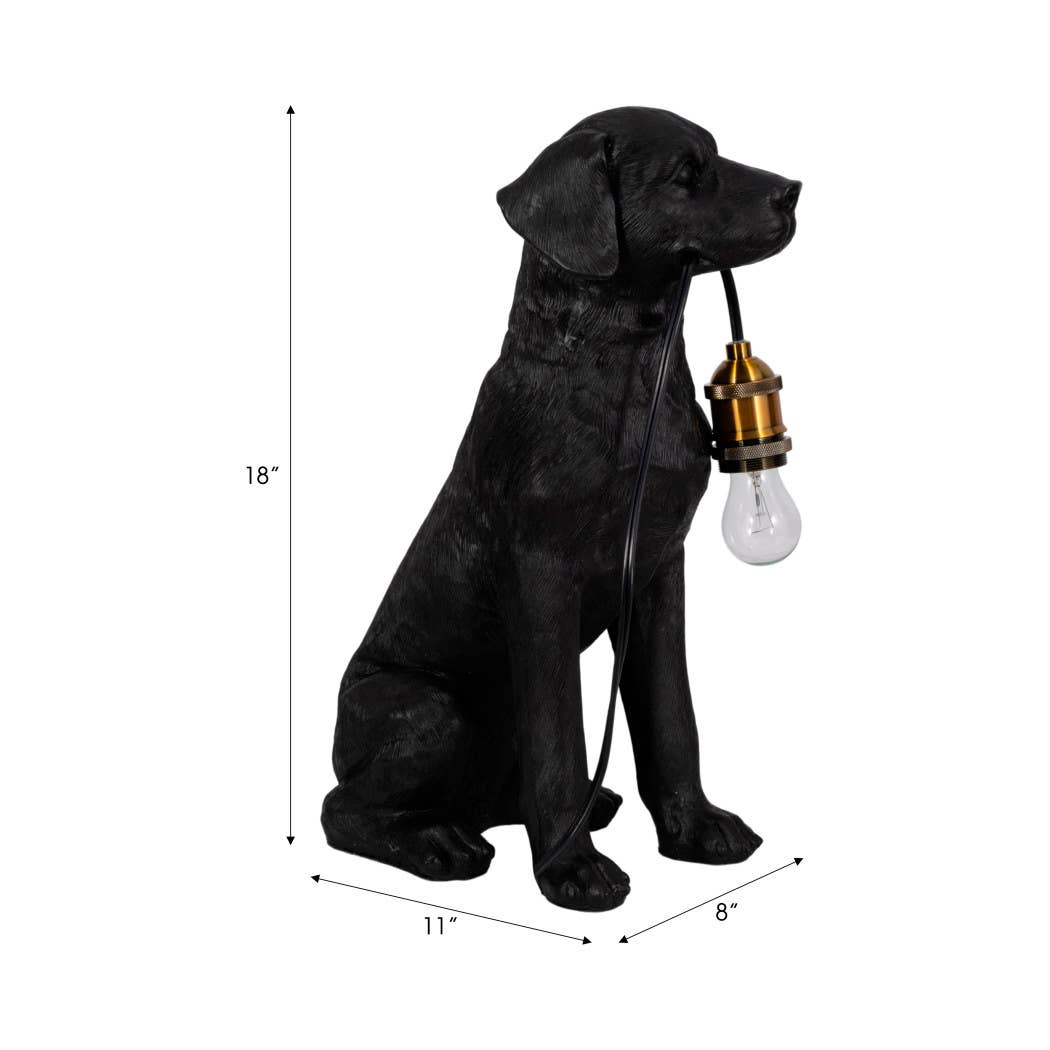 Black Labrador Holding Lightbulb Resin Table Lamp | Black & Gold, 18 in.