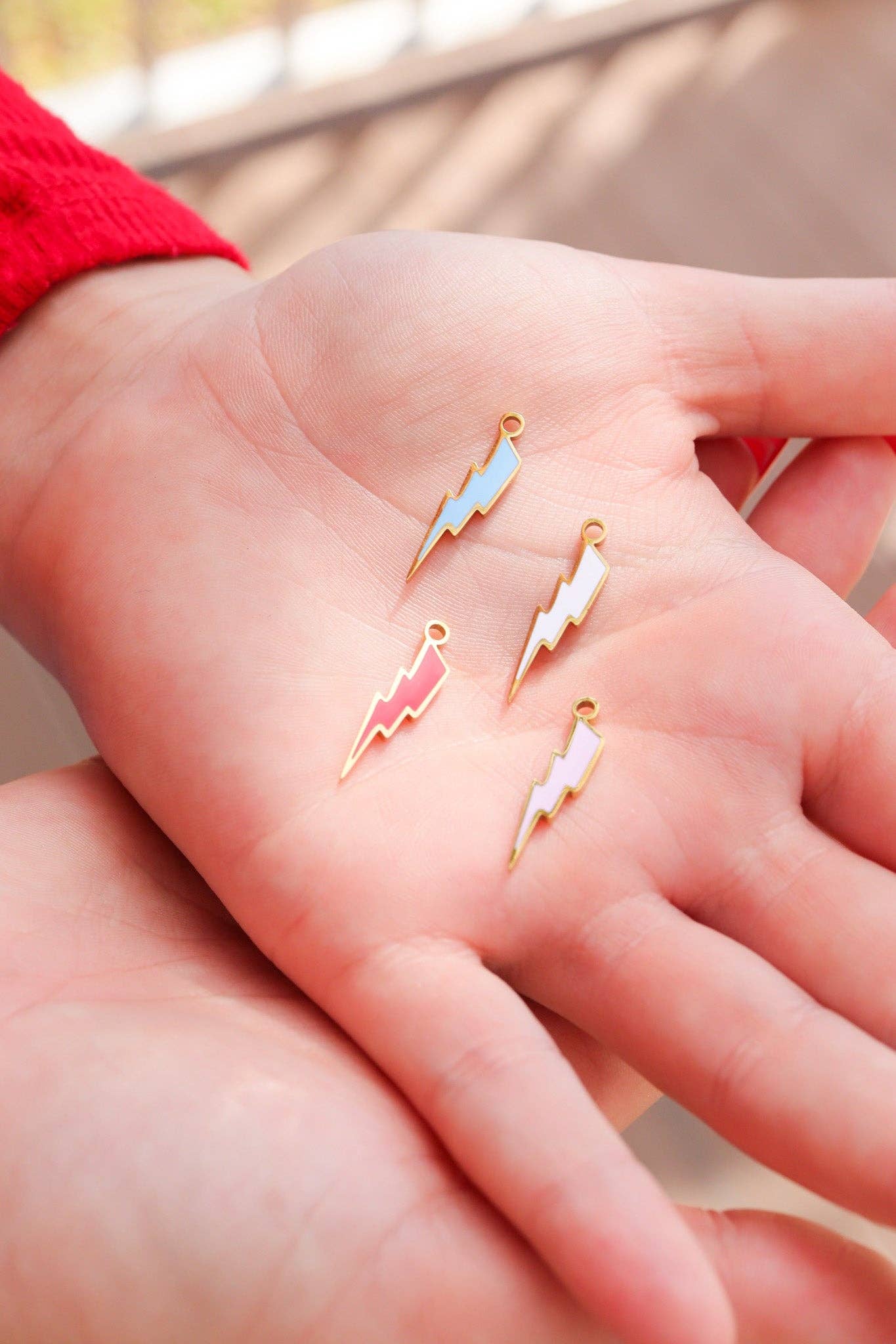 Lightning Bolt Charm in Gold & Pink