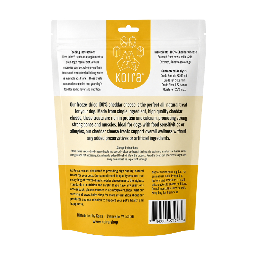 Freeze-Dried Wisconsin Cheddar Cheese Dog Treats: 8 oz Bag
