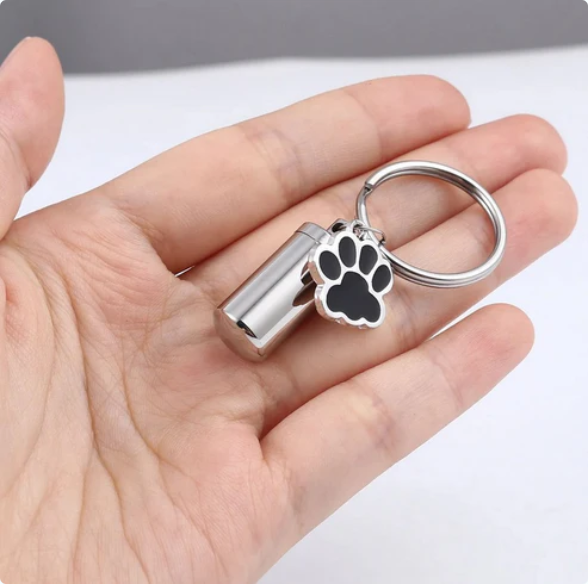Paw Print Charm & Cylinder Memorial Urn Keychain