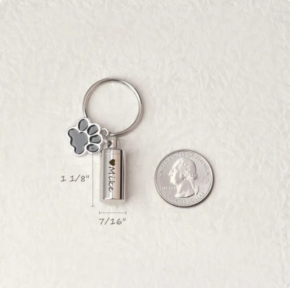 Paw Print Charm & Cylinder Memorial Urn Keychain